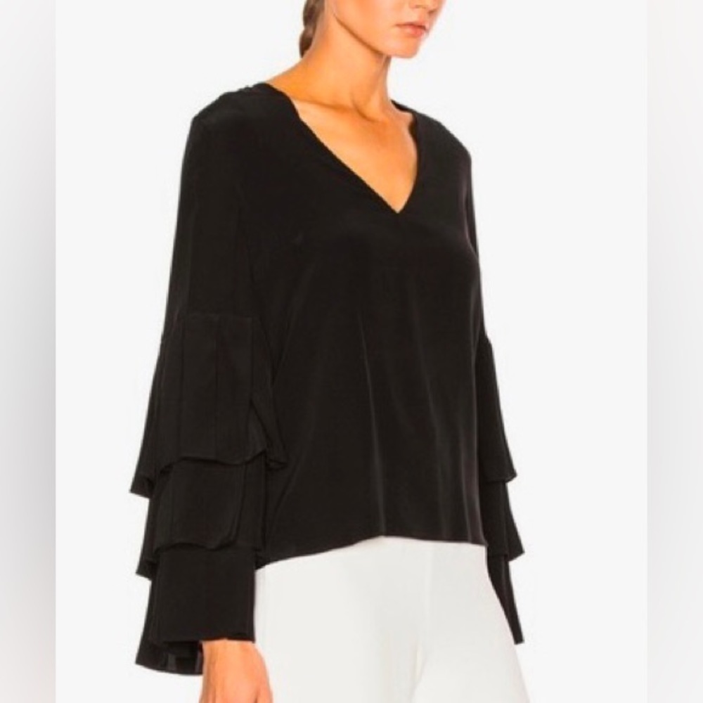 Alexis Valencia Silk Tiered Sleeve Blouse in Black‎ S